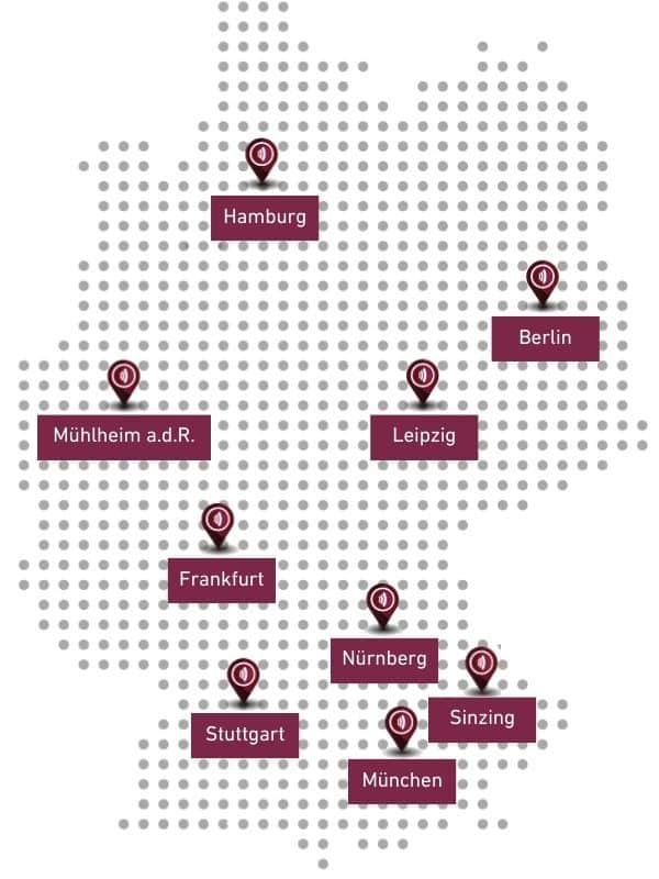 Deutschlandkarte mit Standorten der Funkwerk Vertriebs- und Service-Büros