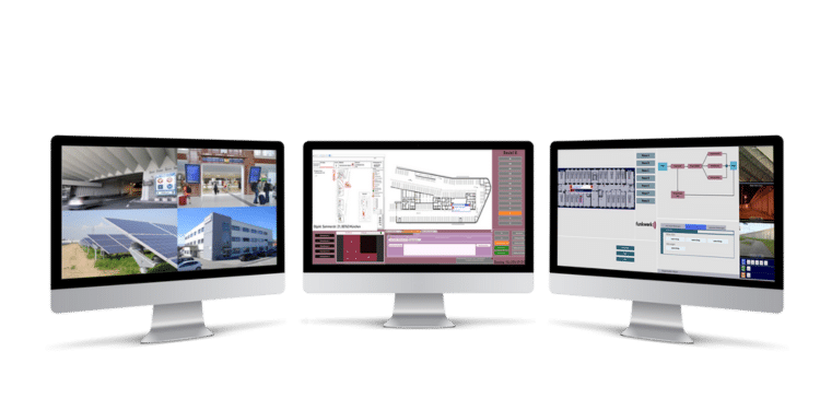 Drei Monitore mit ViPRO.gms® Gefahrenmanagement Software